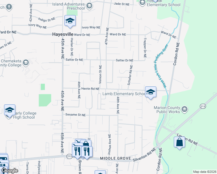map of restaurants, bars, coffee shops, grocery stores, and more near 4025 47th Avenue Northeast in Salem