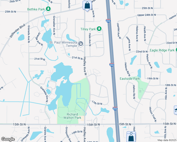 map of restaurants, bars, coffee shops, grocery stores, and more near 7010 19th Street North in Oakdale
