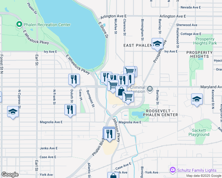 map of restaurants, bars, coffee shops, grocery stores, and more near 1310 Maryland Avenue East in Saint Paul