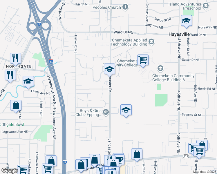 map of restaurants, bars, coffee shops, grocery stores, and more near 3965-3985 Cooley Drive Northeast in Salem