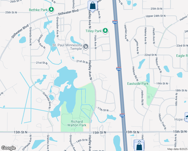 map of restaurants, bars, coffee shops, grocery stores, and more near 7010 19th Street North in Oakdale