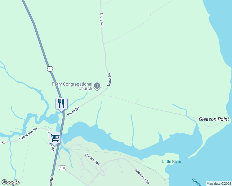 map of restaurants, bars, coffee shops, grocery stores, and more near 22 Gleason Cove Road in Perry