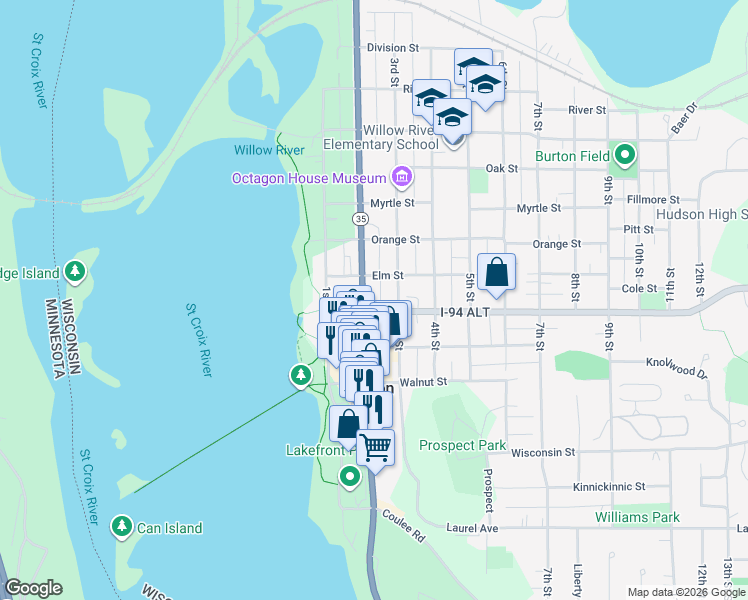map of restaurants, bars, coffee shops, grocery stores, and more near 708 2nd Street in Hudson