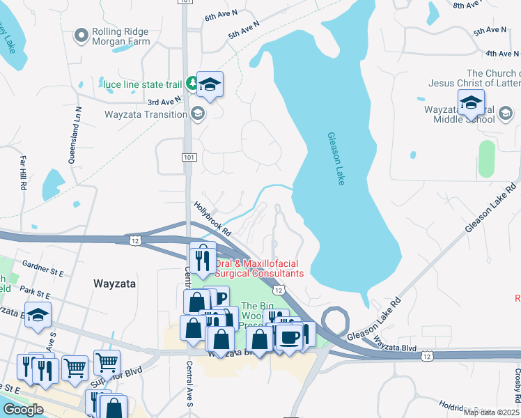 map of restaurants, bars, coffee shops, grocery stores, and more near 442-448 Pondridge Circle in Wayzata