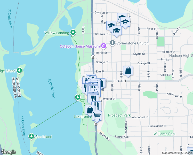 map of restaurants, bars, coffee shops, grocery stores, and more near 708 2nd Street in Hudson