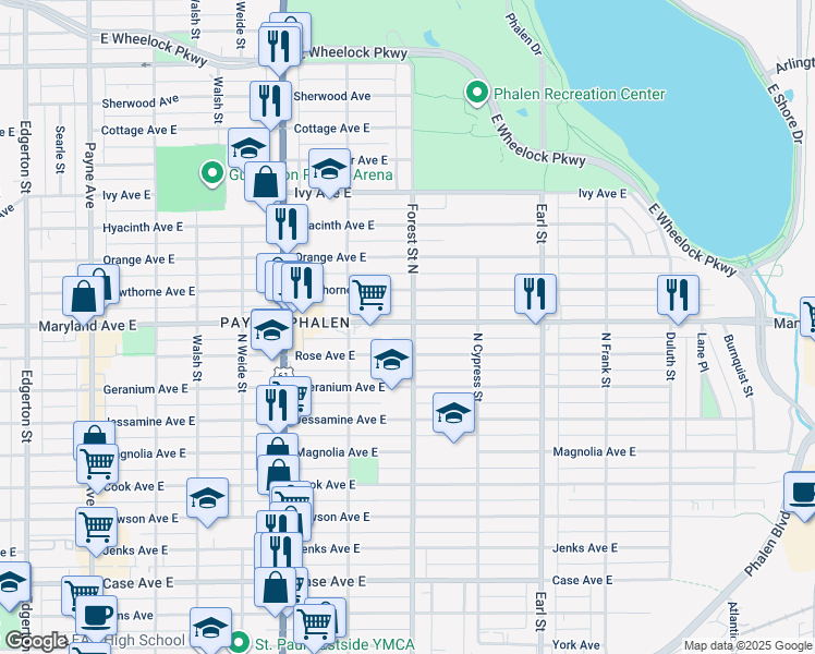 map of restaurants, bars, coffee shops, grocery stores, and more near 928 Maryland Avenue East in Saint Paul