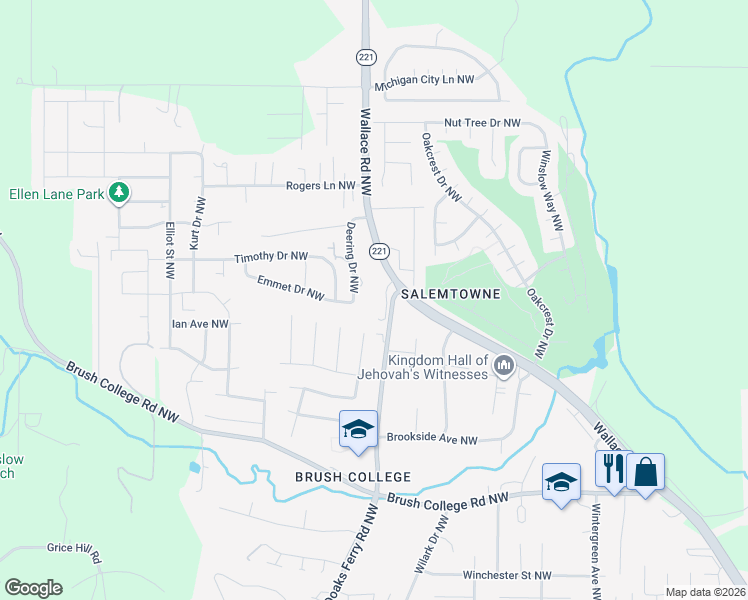 map of restaurants, bars, coffee shops, grocery stores, and more near 3057 Wallace Road Northwest in Salem