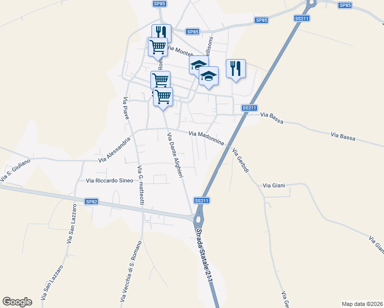 map of restaurants, bars, coffee shops, grocery stores, and more near 9 Via Alcide de Gasperi in Sale