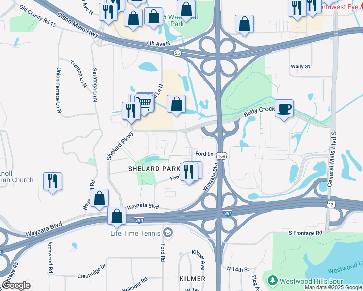 map of restaurants, bars, coffee shops, grocery stores, and more near in St. Louis Park
