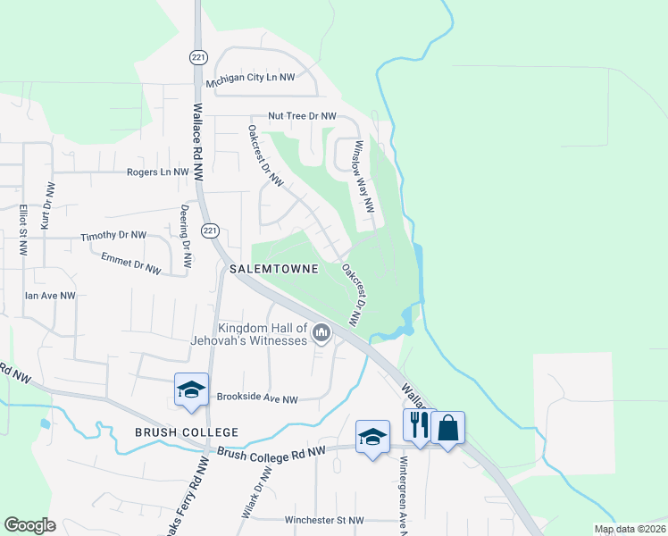 map of restaurants, bars, coffee shops, grocery stores, and more near 2997 Oakcrest Drive Northwest in Salem