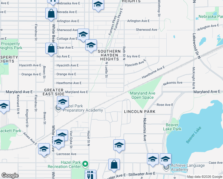 map of restaurants, bars, coffee shops, grocery stores, and more near 1984 Maryland Avenue East in Saint Paul