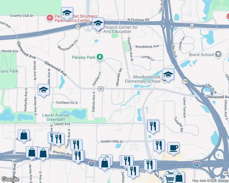 map of restaurants, bars, coffee shops, grocery stores, and more near 140 King Hill Road in Minneapolis