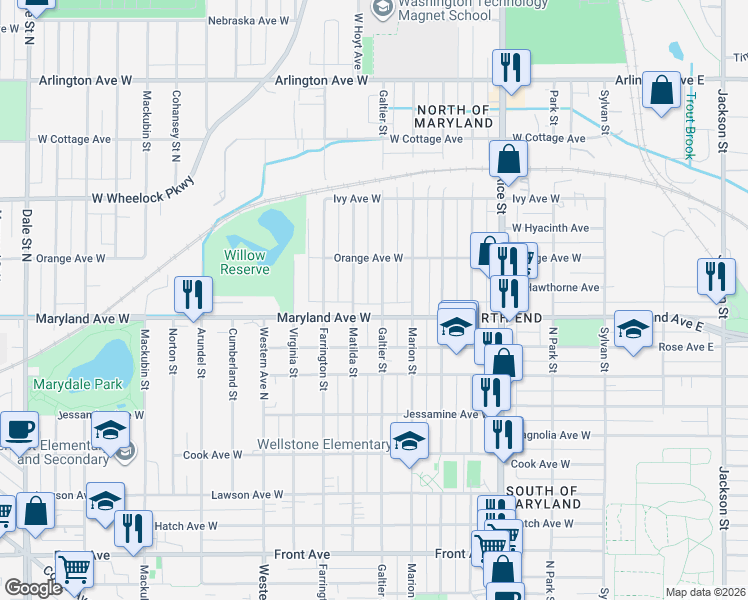 map of restaurants, bars, coffee shops, grocery stores, and more near in Saint Paul