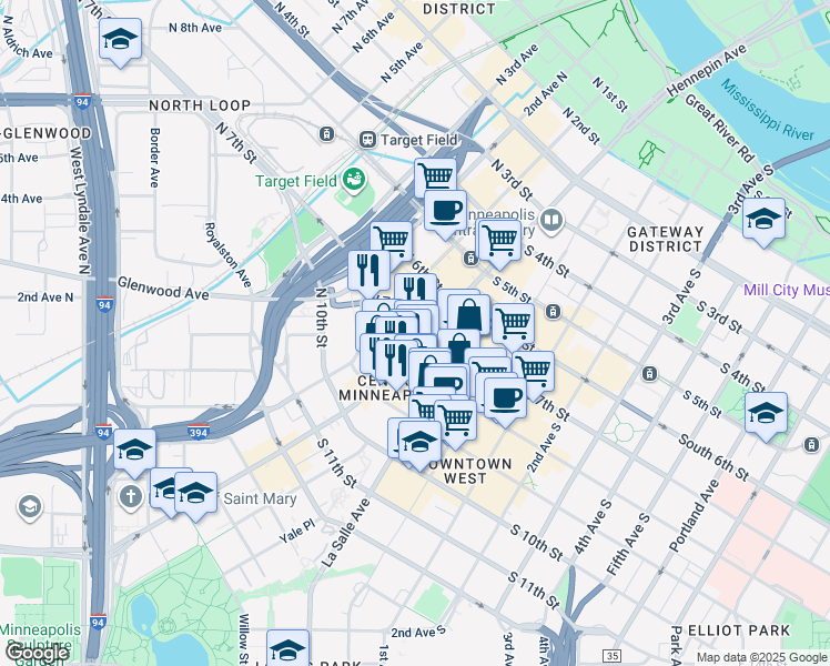 map of restaurants, bars, coffee shops, grocery stores, and more near 810 Hennepin Avenue in Minneapolis