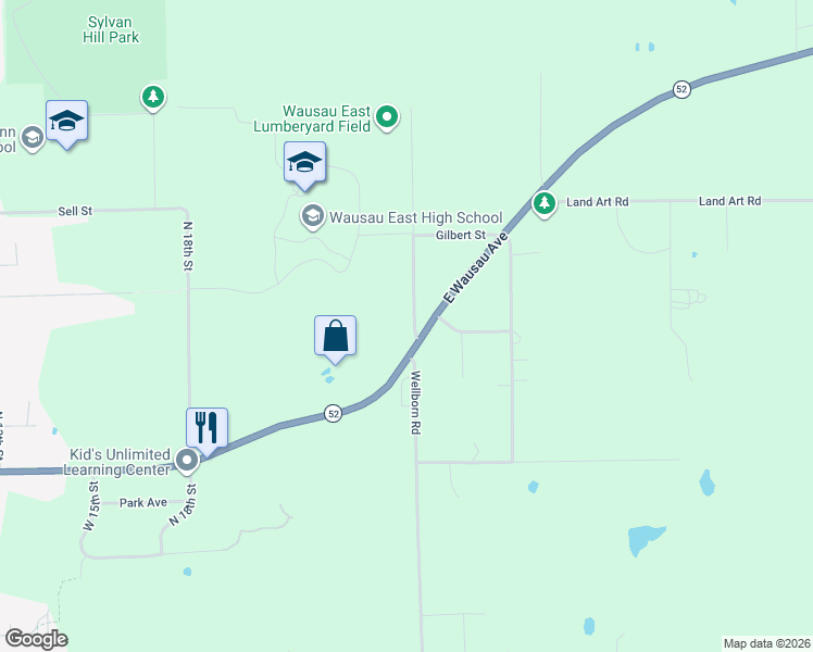 map of restaurants, bars, coffee shops, grocery stores, and more near 232550 Wellborn Road in Wausau