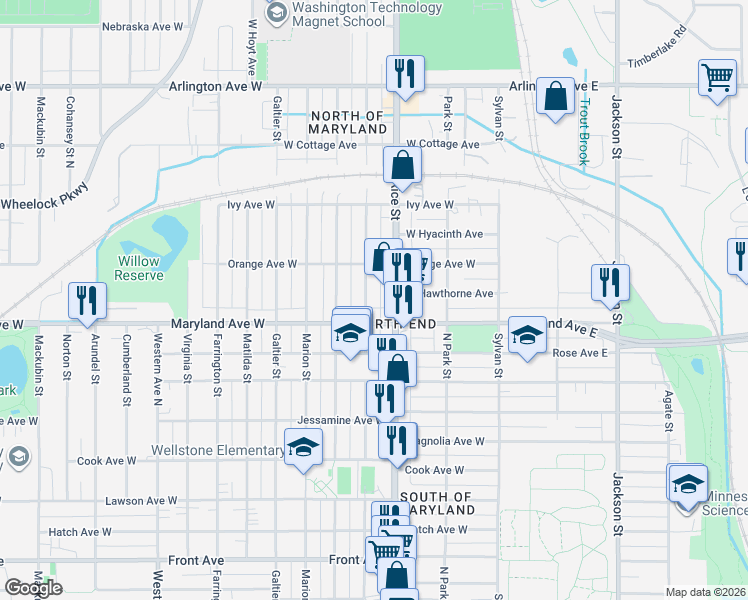 map of restaurants, bars, coffee shops, grocery stores, and more near in Saint Paul