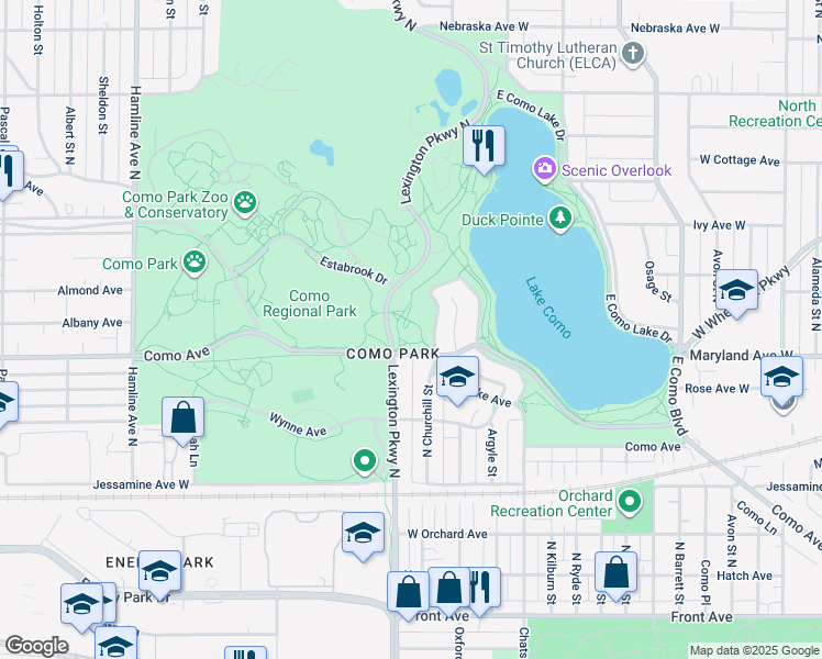 map of restaurants, bars, coffee shops, grocery stores, and more near 1224 Lexington Parkway North in Saint Paul