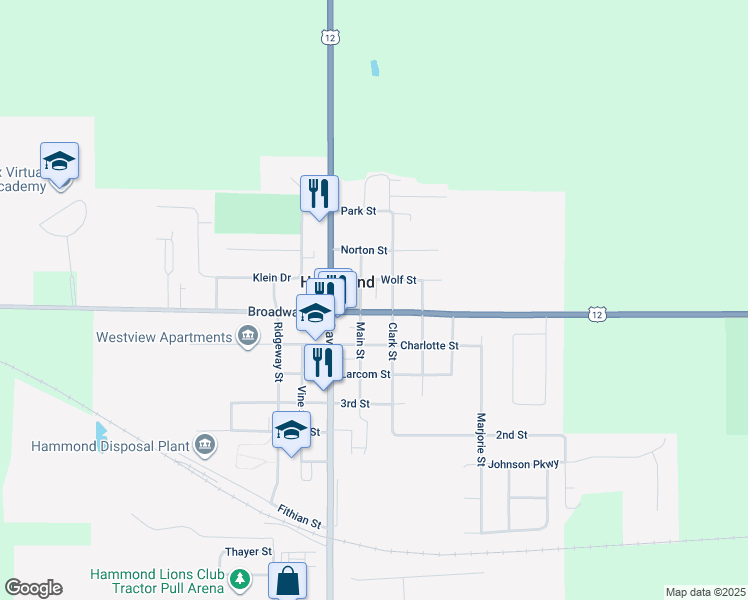 map of restaurants, bars, coffee shops, grocery stores, and more near 875 Wolf Street in Hammond