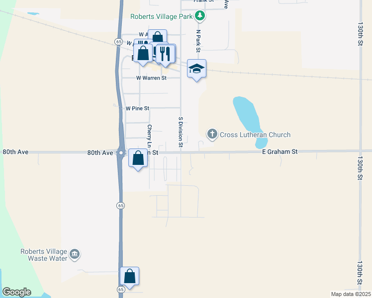 map of restaurants, bars, coffee shops, grocery stores, and more near 412 South Division Street in Roberts