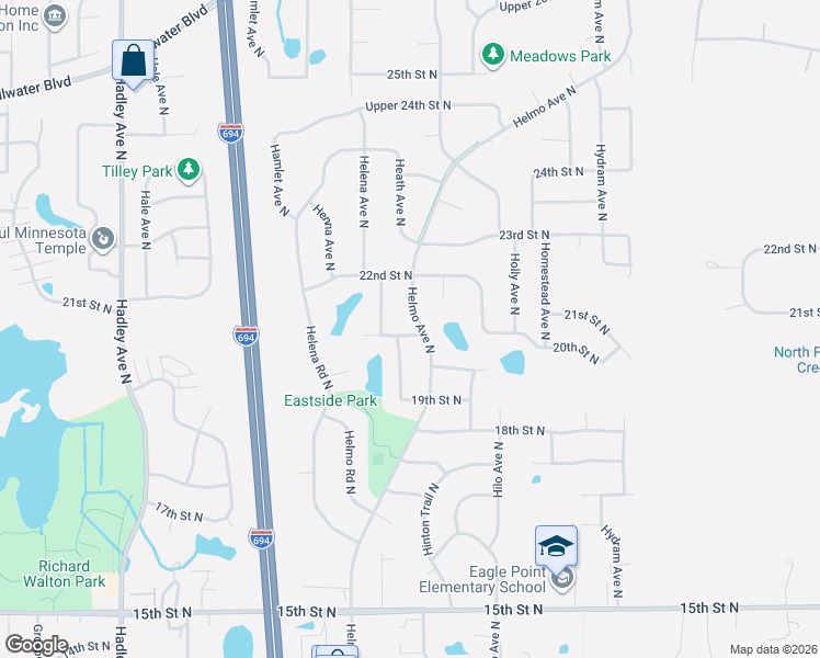 map of restaurants, bars, coffee shops, grocery stores, and more near 2110 Helmo Avenue North in Saint Paul
