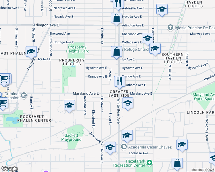 map of restaurants, bars, coffee shops, grocery stores, and more near 1738 Hawthorne Avenue East in Saint Paul