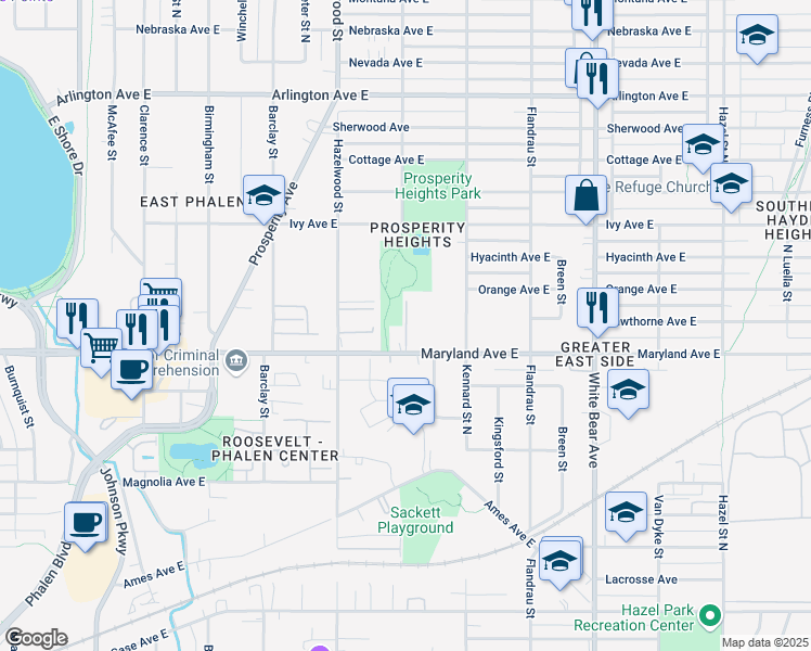 map of restaurants, bars, coffee shops, grocery stores, and more near 1239 Herbert Street in Saint Paul