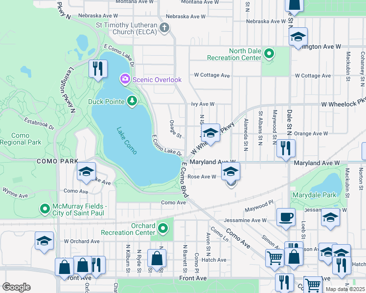 map of restaurants, bars, coffee shops, grocery stores, and more near 1238 Victoria Street North in Saint Paul