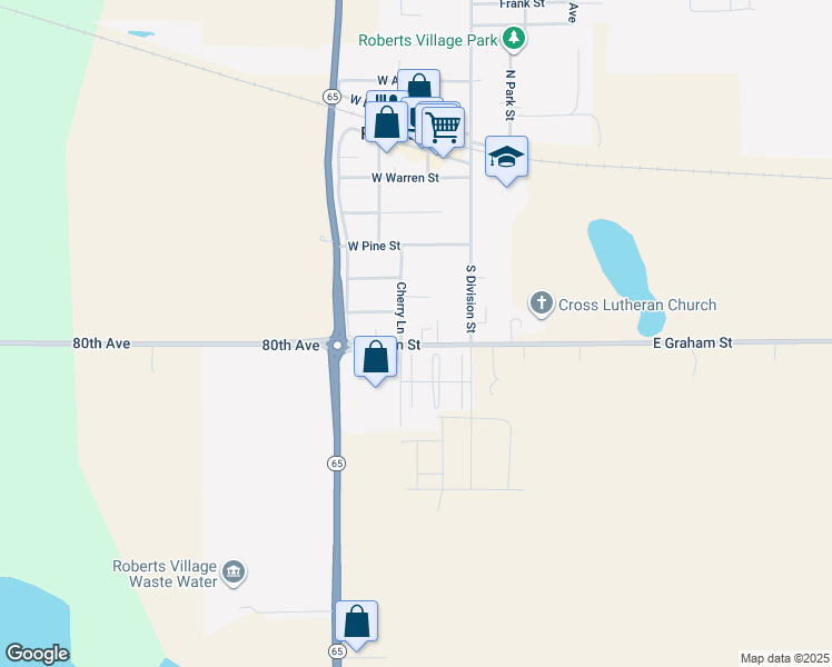 map of restaurants, bars, coffee shops, grocery stores, and more near 210 Helen Street in Roberts