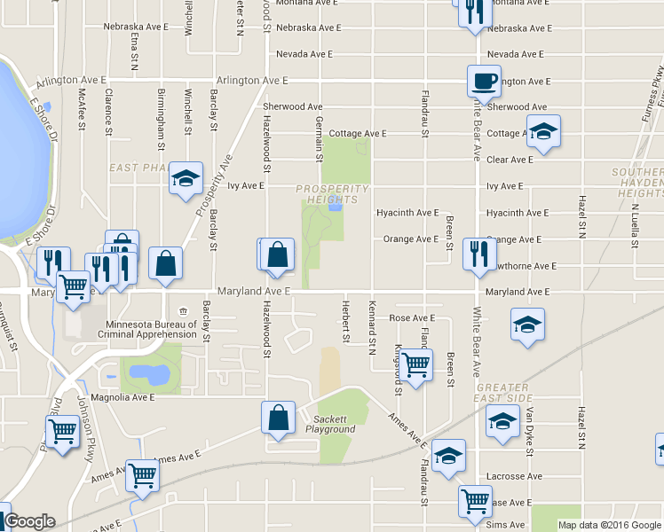 map of restaurants, bars, coffee shops, grocery stores, and more near 1239 Herbert Street in Saint Paul