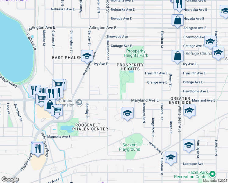 map of restaurants, bars, coffee shops, grocery stores, and more near 1266 Hazelwood Street in Saint Paul