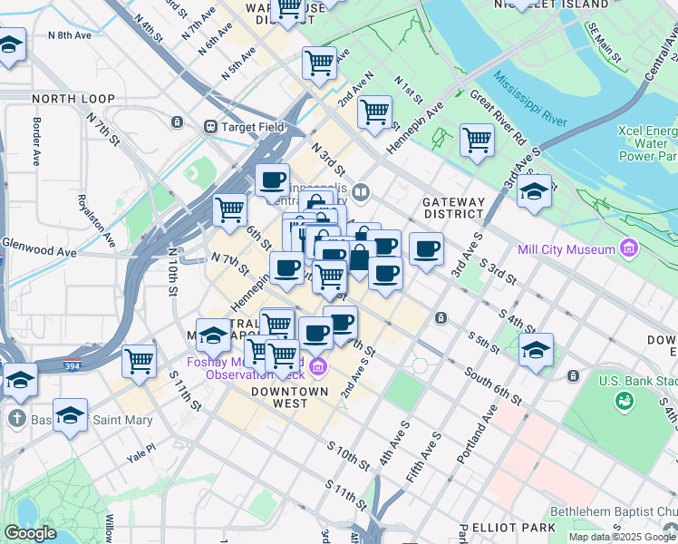 map of restaurants, bars, coffee shops, grocery stores, and more near 29 South 5th Street in Minneapolis