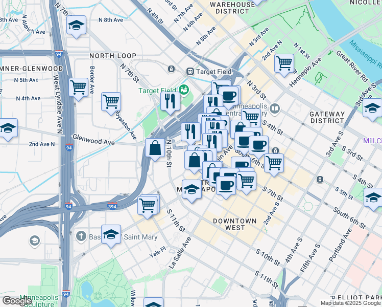 map of restaurants, bars, coffee shops, grocery stores, and more near 92 North 9th Street in Minneapolis