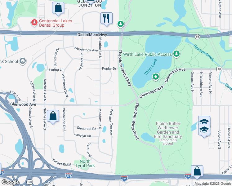 map of restaurants, bars, coffee shops, grocery stores, and more near 208 Sunnyridge Circle in Minneapolis