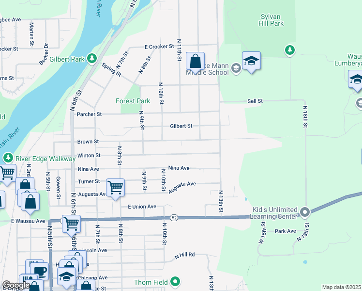 map of restaurants, bars, coffee shops, grocery stores, and more near 2700 North 11th Street in Wausau