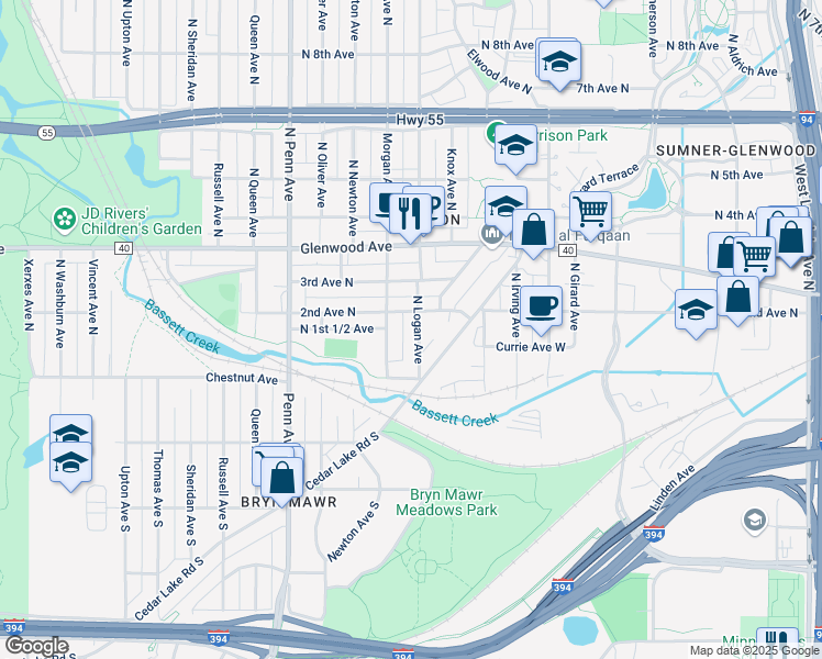 map of restaurants, bars, coffee shops, grocery stores, and more near 1717 North 2nd Avenue in Minneapolis