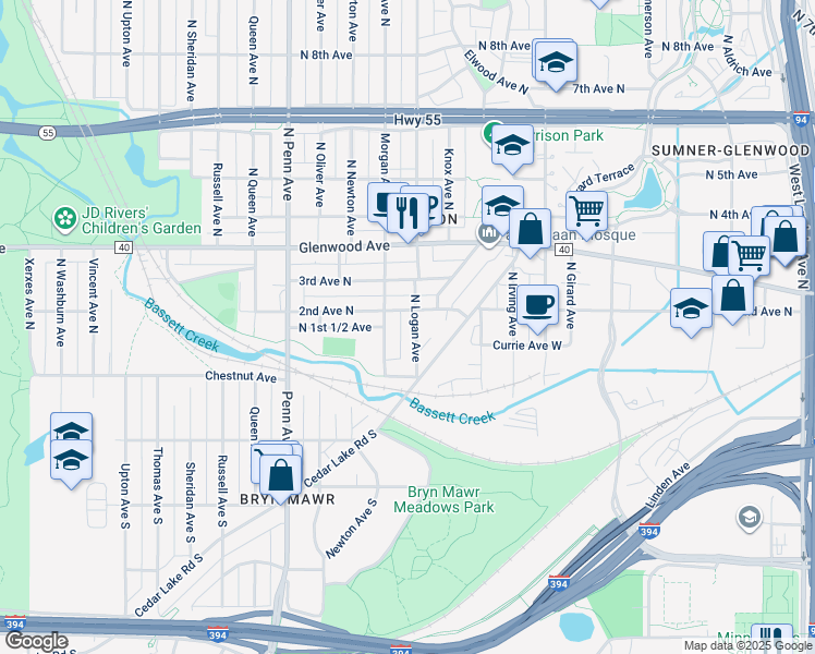map of restaurants, bars, coffee shops, grocery stores, and more near 1717 North 2nd Avenue in Minneapolis