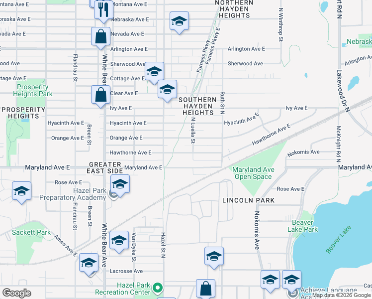 map of restaurants, bars, coffee shops, grocery stores, and more near 1952 Orange Avenue East in Saint Paul