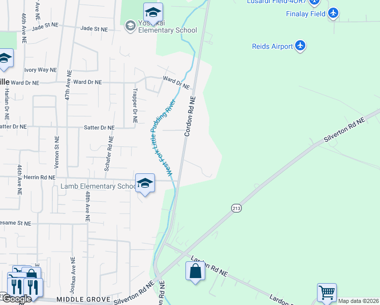 map of restaurants, bars, coffee shops, grocery stores, and more near 4128 Cordon Road Northeast in Salem