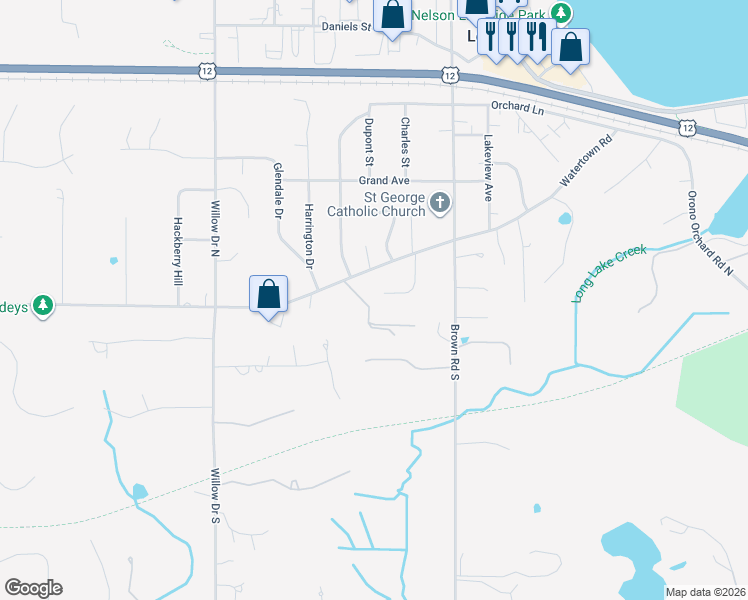 map of restaurants, bars, coffee shops, grocery stores, and more near 7 Westwood Drive in Long Lake