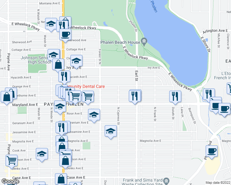 map of restaurants, bars, coffee shops, grocery stores, and more near 991 East Hawthorne Avenue in Saint Paul