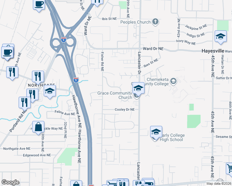 map of restaurants, bars, coffee shops, grocery stores, and more near 66 Santiam Pass Way Northeast in Salem