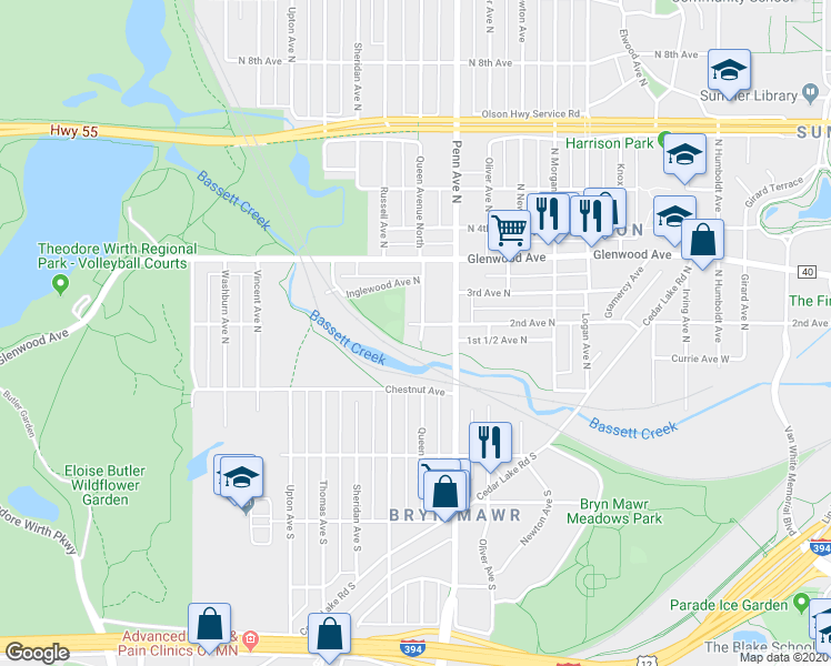 map of restaurants, bars, coffee shops, grocery stores, and more near 257 2nd Avenue North in Minneapolis