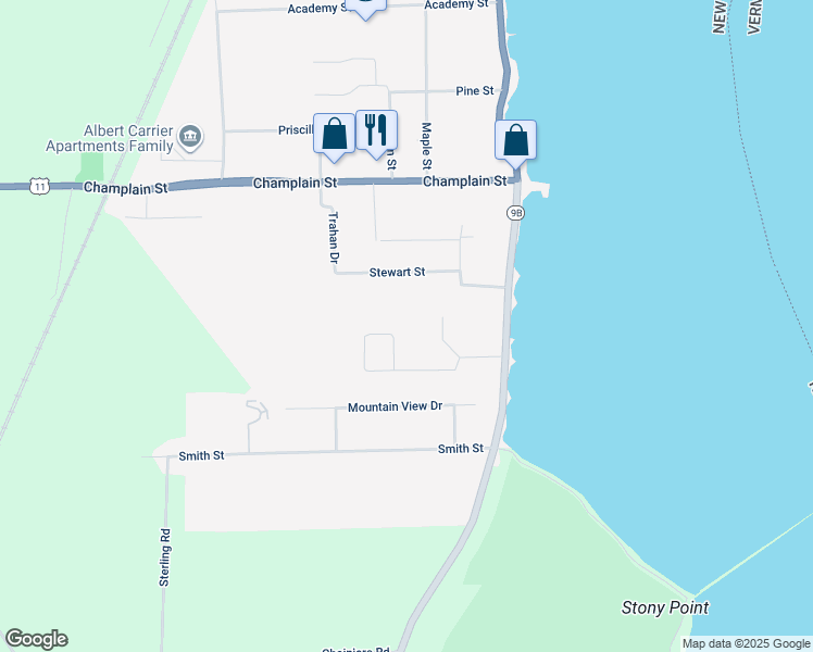 map of restaurants, bars, coffee shops, grocery stores, and more near 33 Woodhaven Dr in Rouses Point