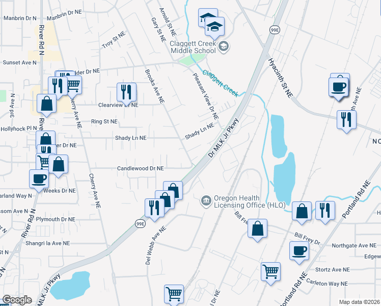 map of restaurants, bars, coffee shops, grocery stores, and more near 1444-1446 Rozilla Court Northeast in Keizer