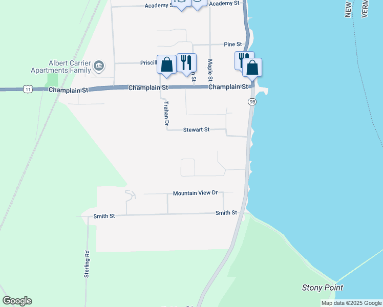 map of restaurants, bars, coffee shops, grocery stores, and more near 33 Woodhaven Dr in Rouses Point