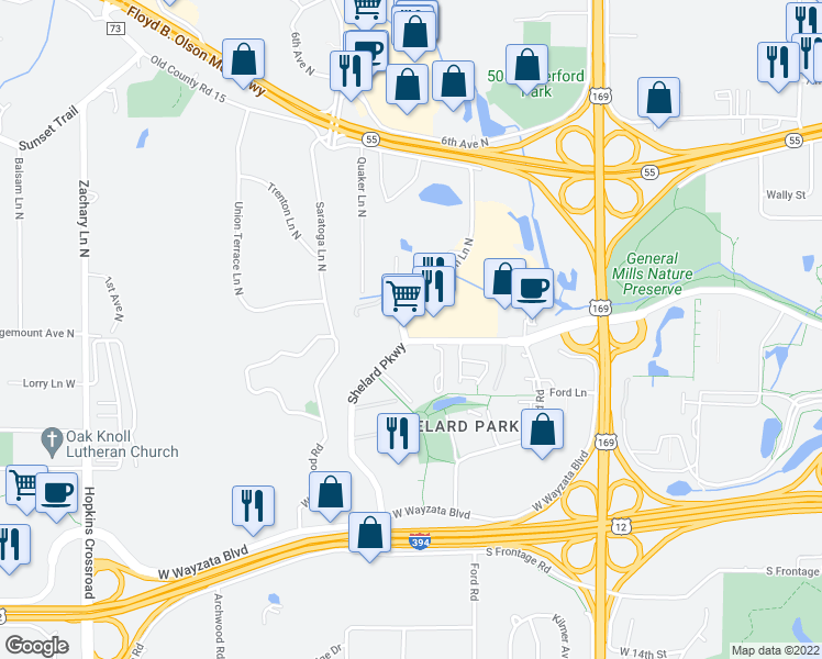 map of restaurants, bars, coffee shops, grocery stores, and more near 56 Nathan Lane North in Plymouth