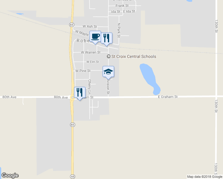 map of restaurants, bars, coffee shops, grocery stores, and more near 412 South Division Street in Roberts