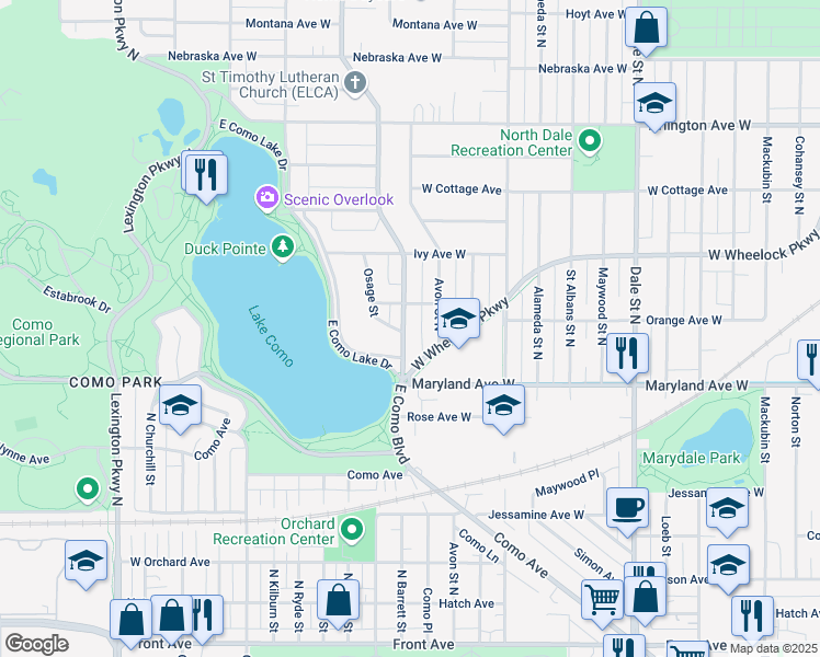 map of restaurants, bars, coffee shops, grocery stores, and more near 1238 Victoria Street North in Saint Paul