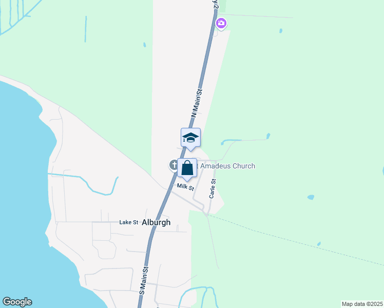map of restaurants, bars, coffee shops, grocery stores, and more near 14 North Main Street in Alburgh