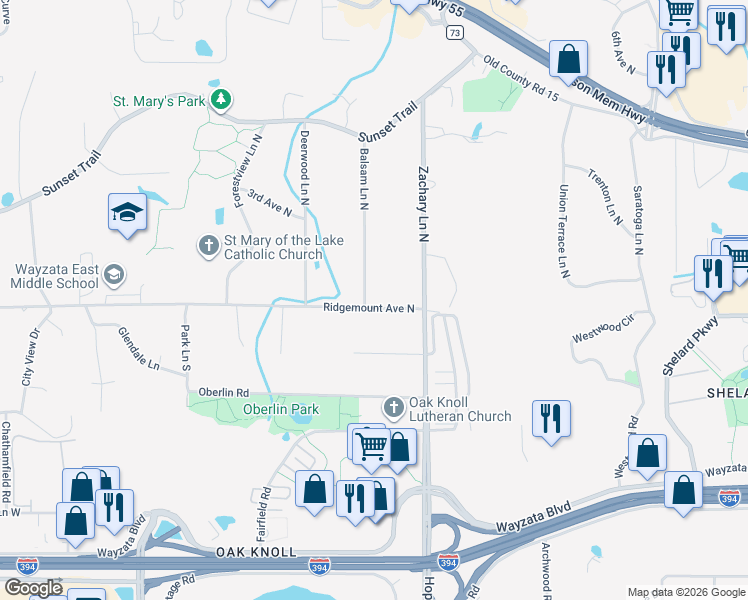 map of restaurants, bars, coffee shops, grocery stores, and more near 11220 Ridgemount Avenue West in Plymouth